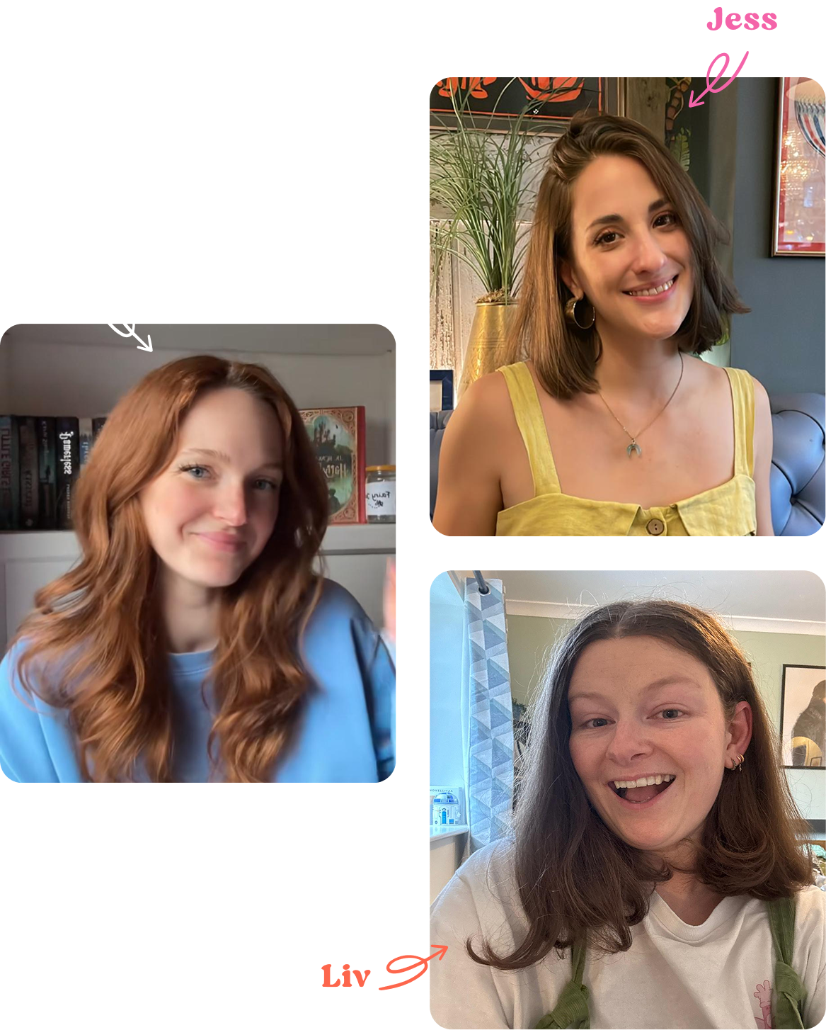 Portrait images of the three event organisers Ellen, Jess & Liv