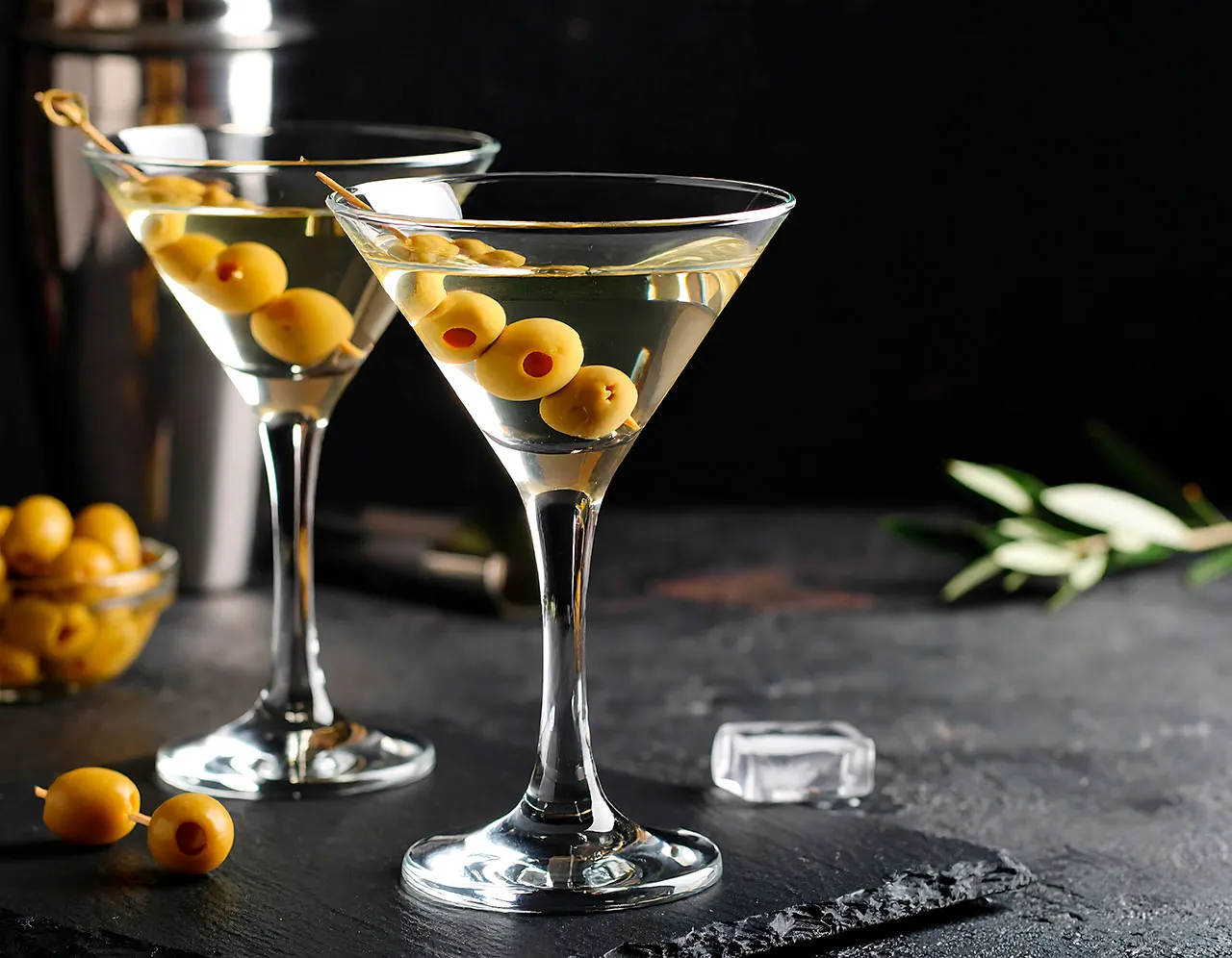 A couple of classic Martinis with olives