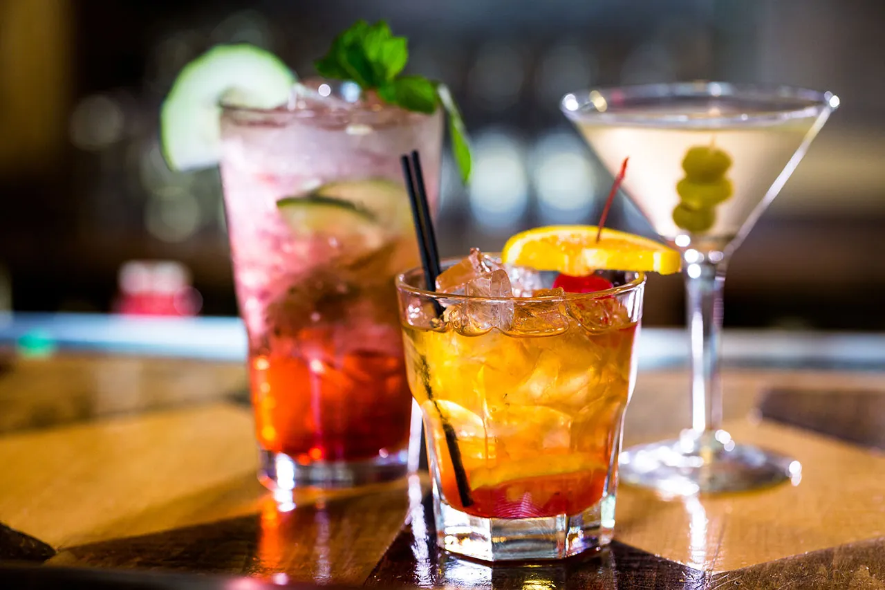 3 different cocktails, Classic Martini souer, Negroni and Cranberries Gin