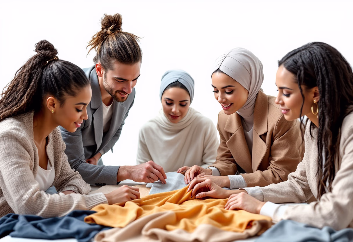 image of a team discussion on garment fabrics