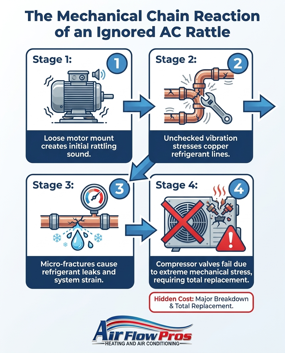 The Mechanical Chain Reaction of an Ignored AC Rattle