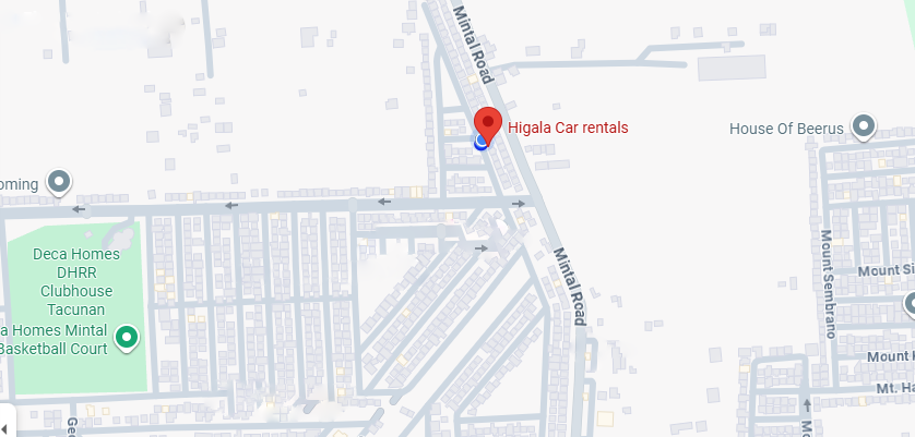 Higala Car Rental Google map pinned location.