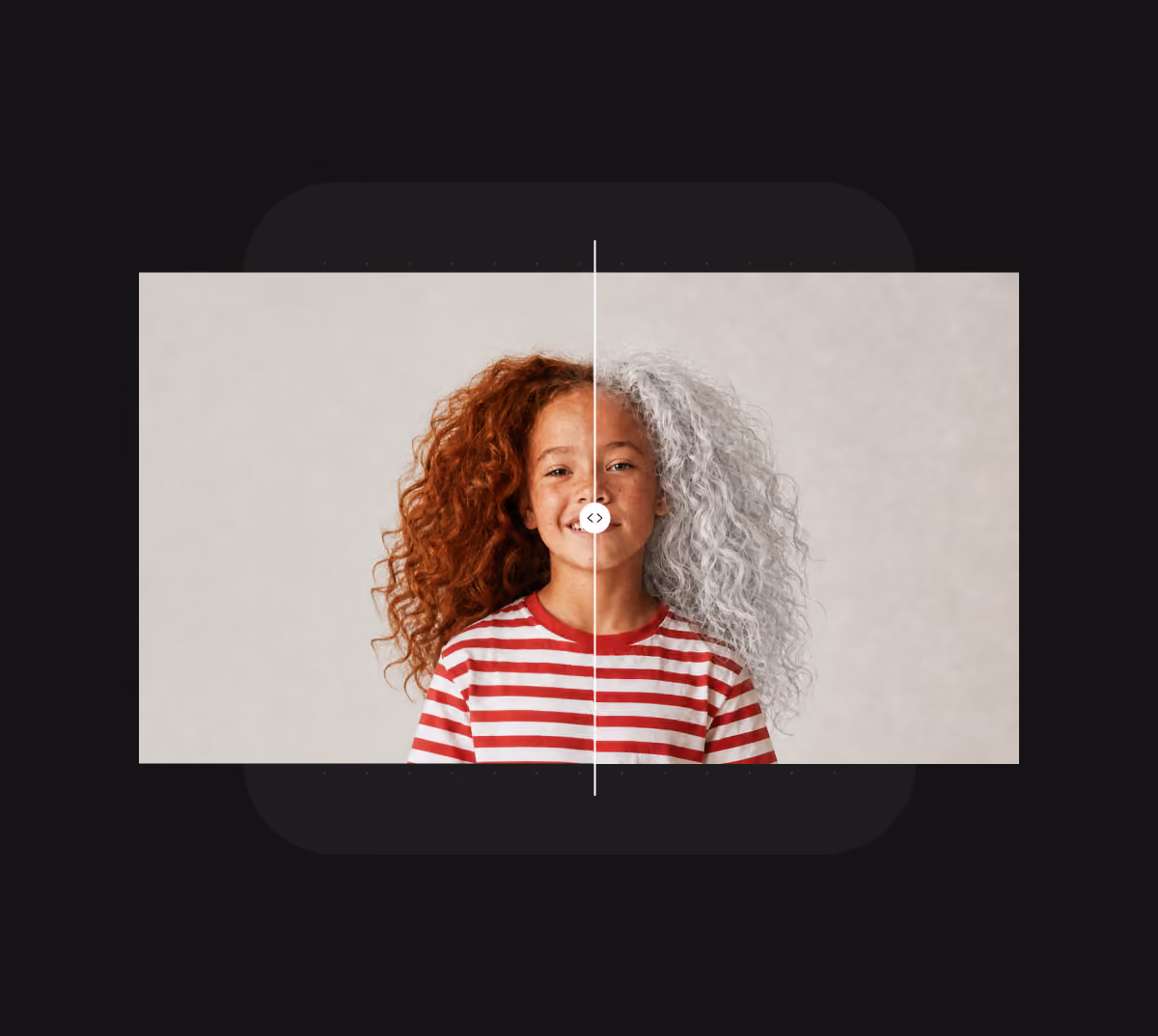 Split-view slider comparing two versions of the same generated shot