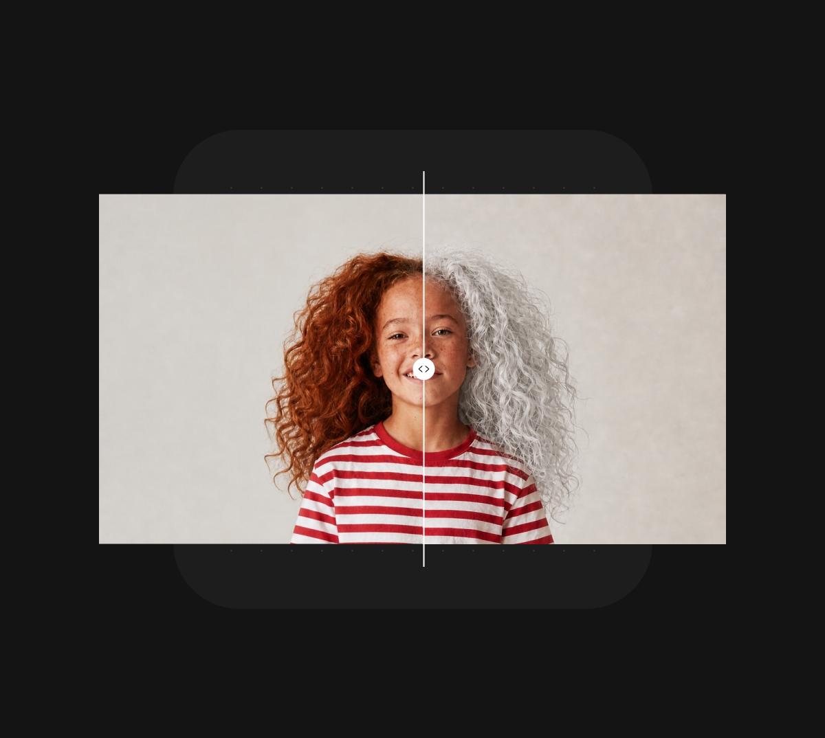 Split-view slider comparing two versions of the same generated shot
