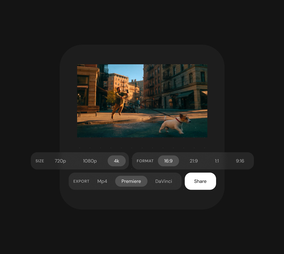 Export dialog with 4K resolution and Premiere Pro options