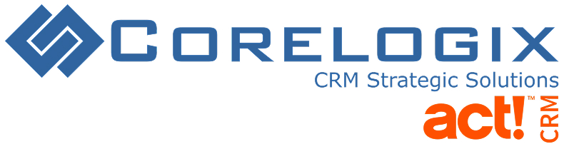 Corelogix logo with text 'CRM Strategic Solutions' and the Act! CRM logo in orange.