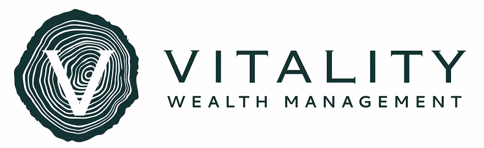 Vitality Wealth Management logo with a stylized tree ring and the letter V.