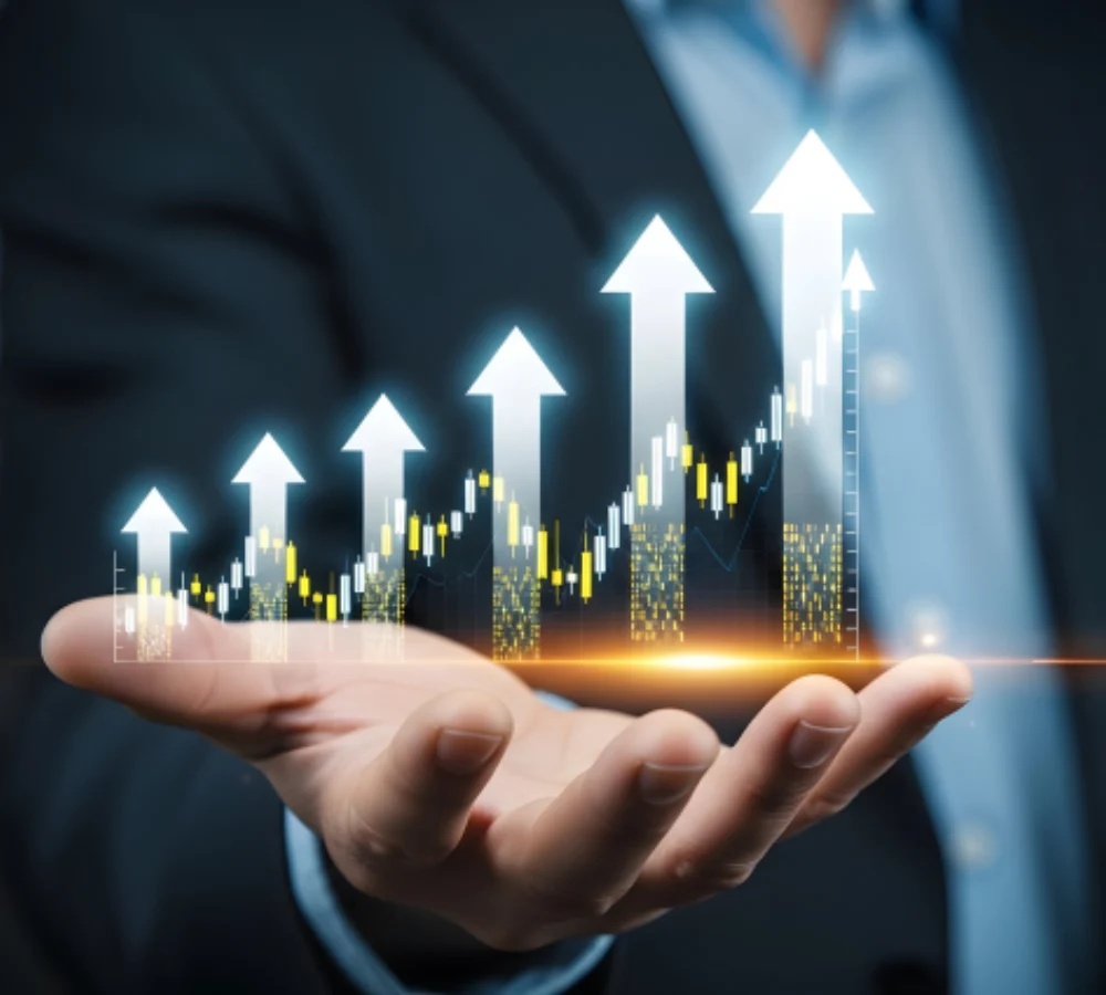 SFL Companies growth chart with rising arrows on business professional's hand