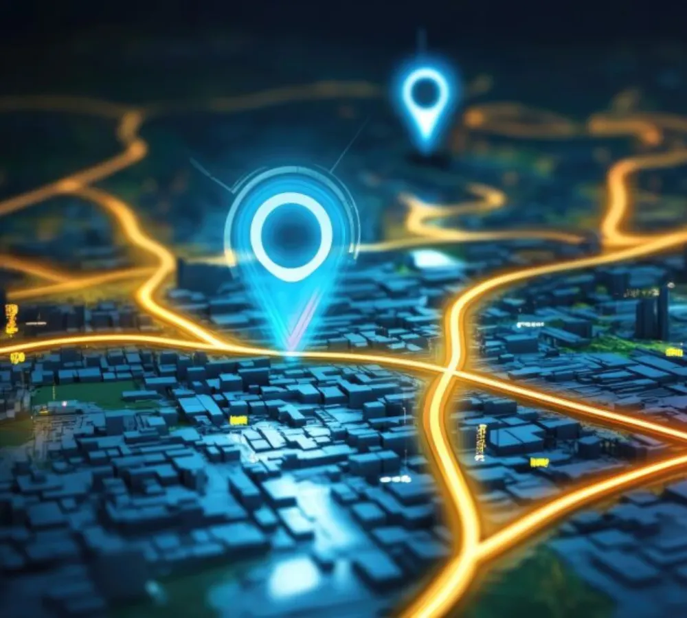SFL Companies digital map with glowing location pins and interconnected routes