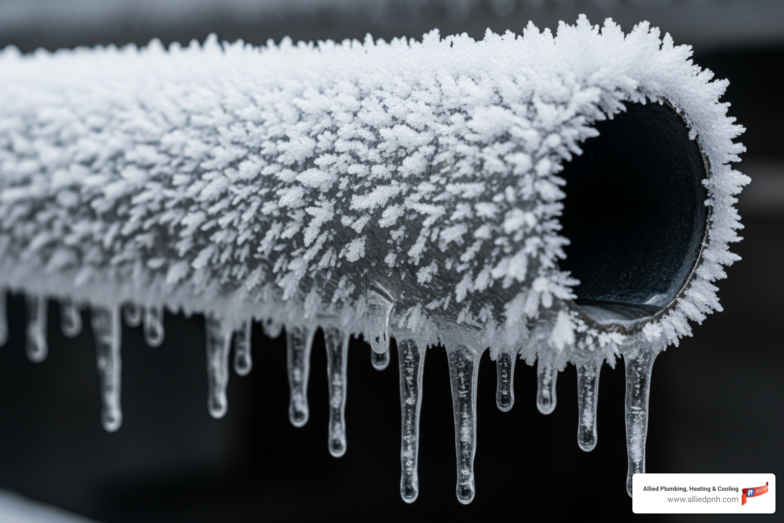 frozen pipe covered in frost - Burst pipe repair