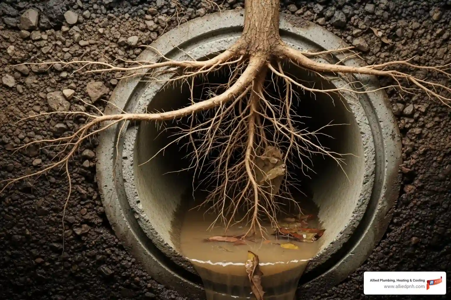 pipe cross-section with roots - Sewer repair Rochester