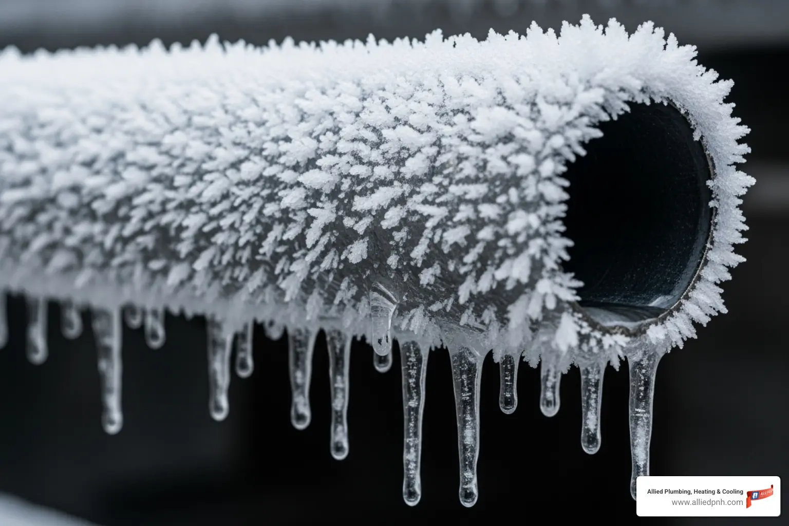 frozen pipe covered in frost - Burst pipe repair