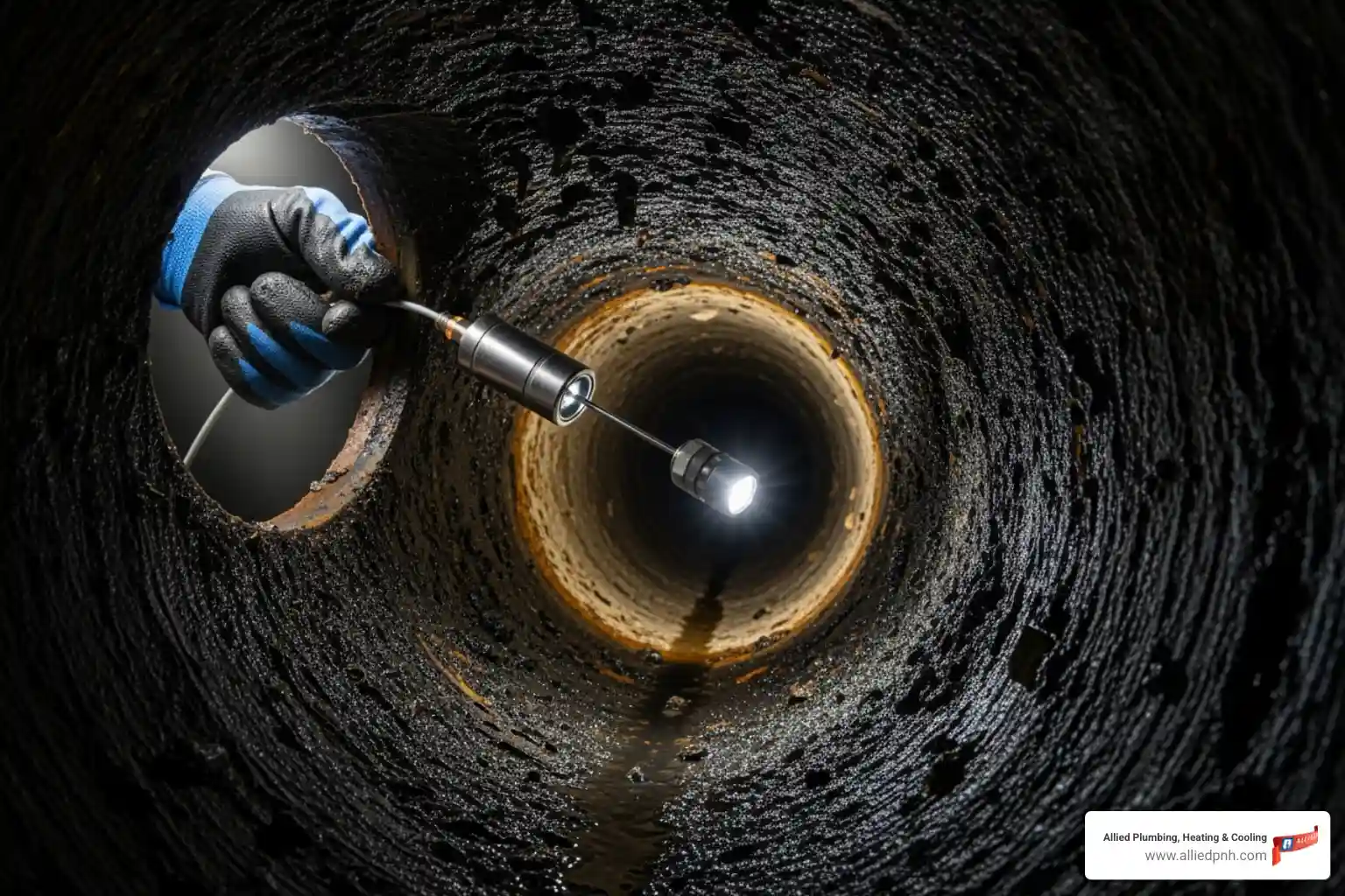 Video camera pipe inspection in progress - Commercial plumbing maintenance plans