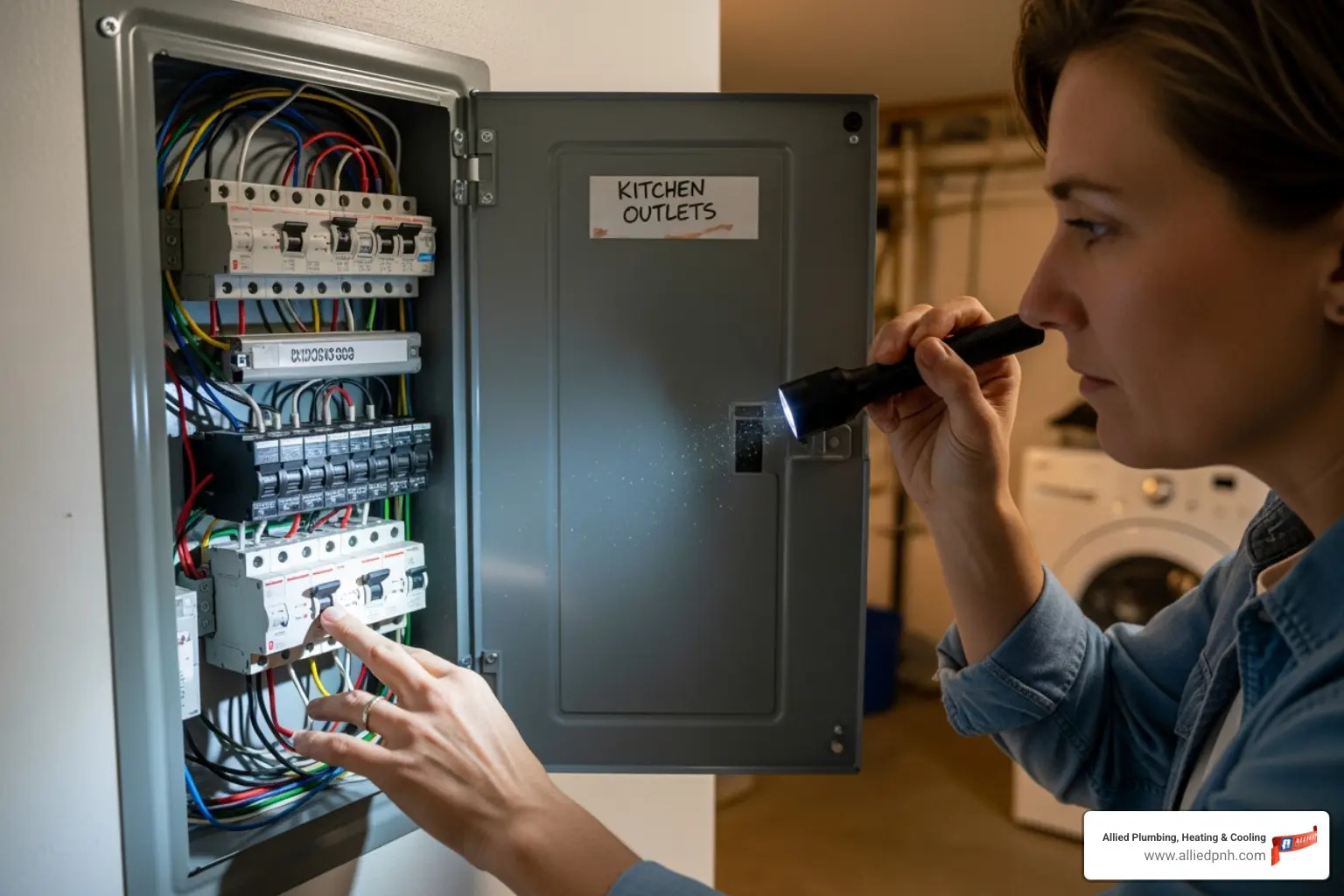 homeowner checking circuit breaker - Emergency furnace service