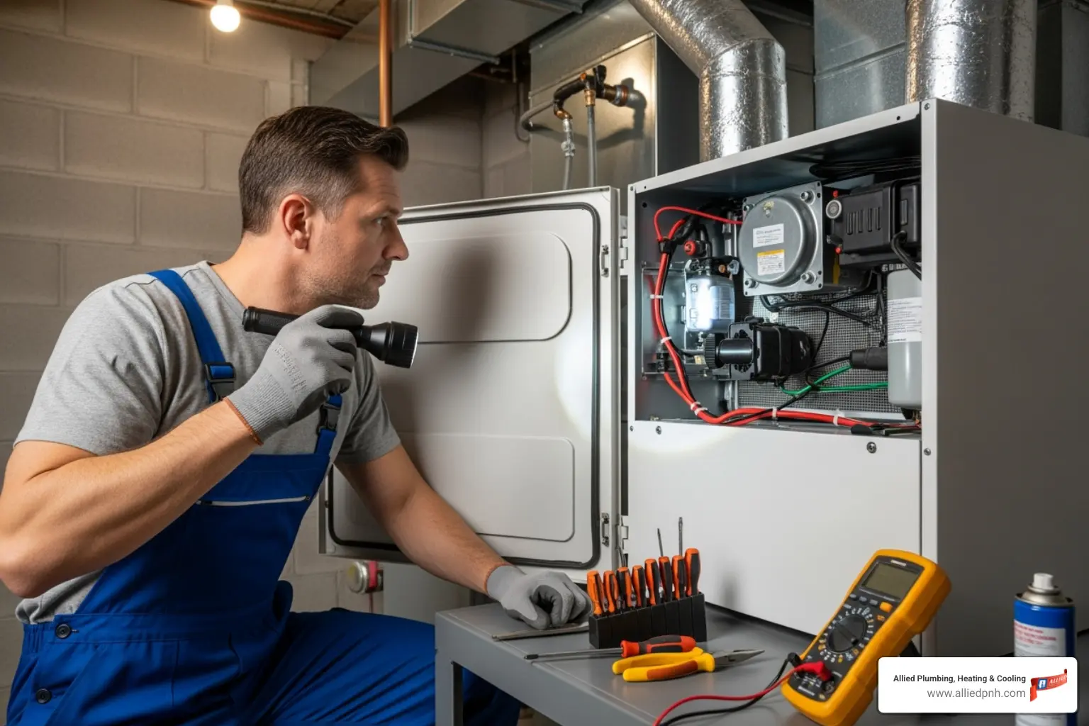 technician performing furnace maintenance - Emergency furnace service