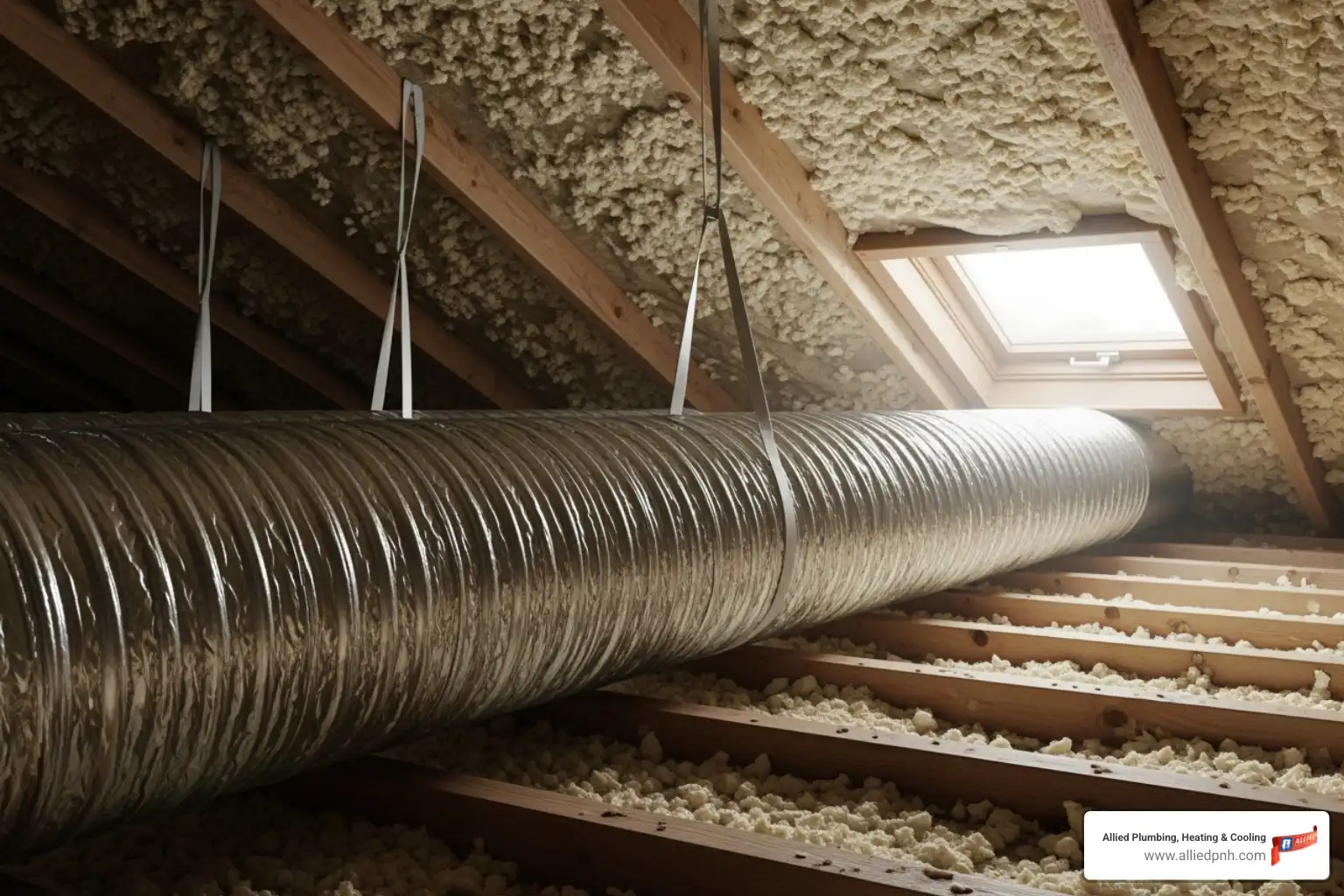 Properly installed ductwork in an attic venting to the outside - Exhaust fan installation