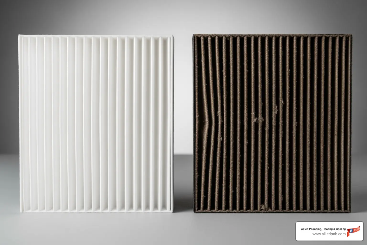 clean vs dirty furnace filter - annual furnace check