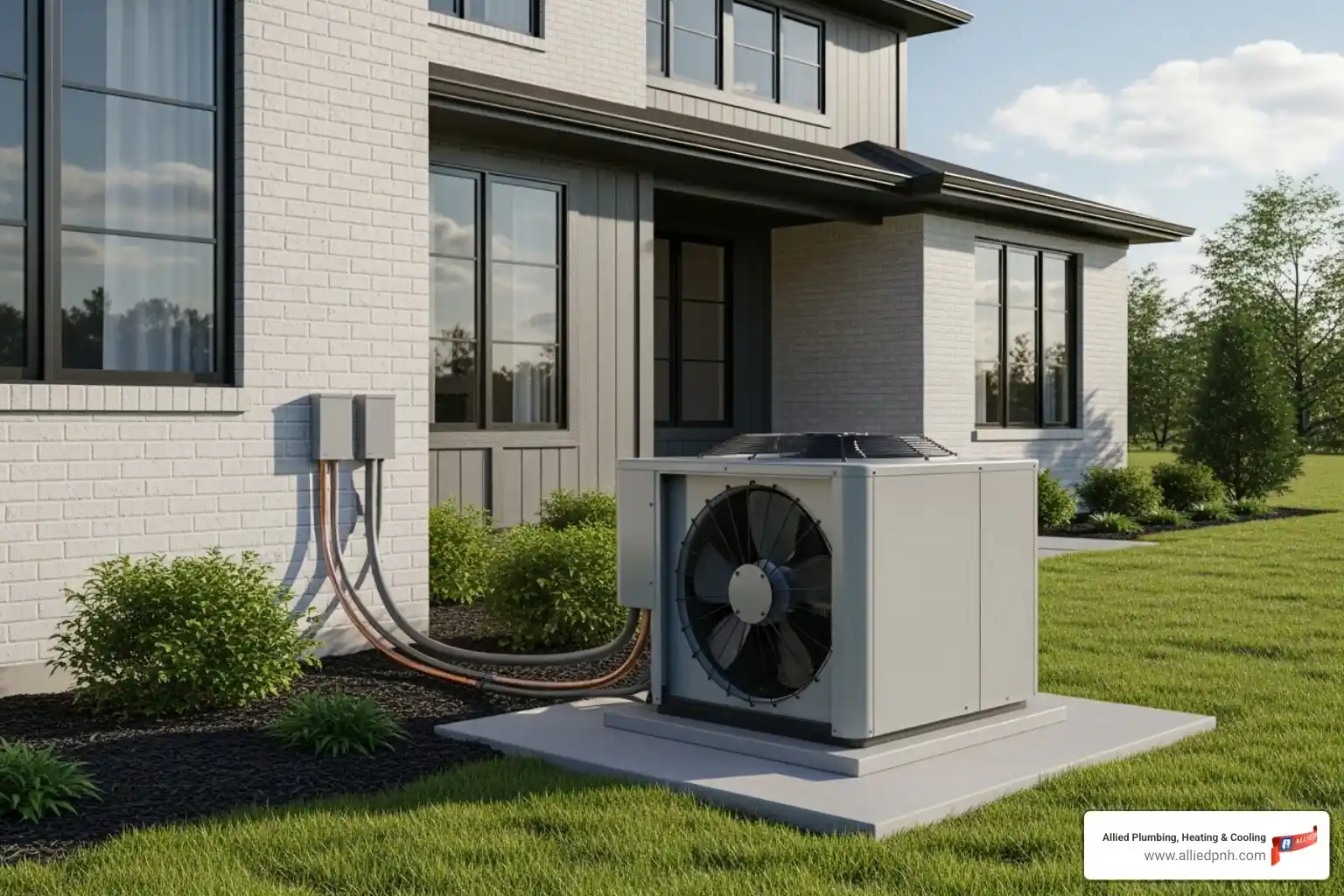 modern central air conditioner unit outside a home - rochester air conditioning