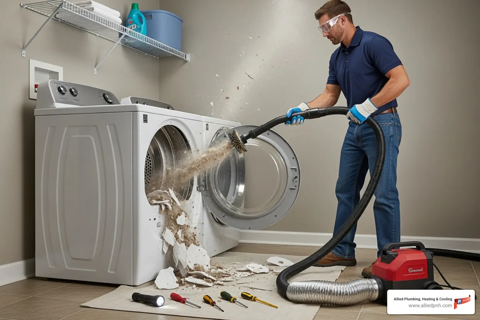 technician cleaning a clogged dryer vent - air duct cleaning springfield