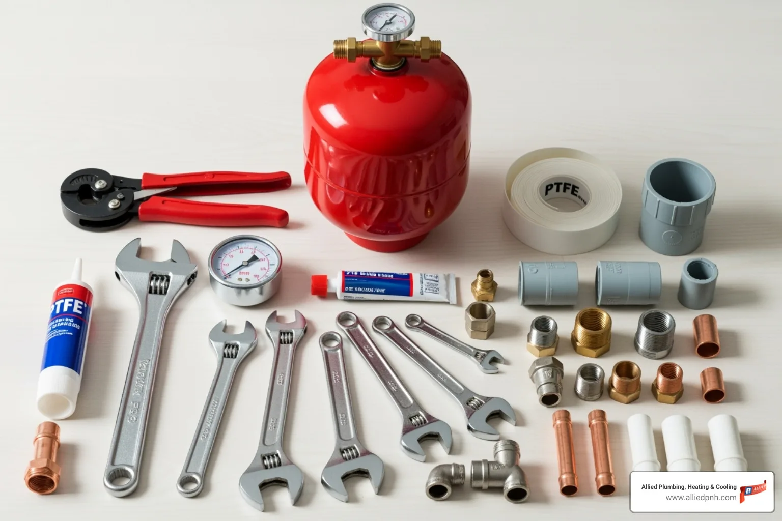 all necessary tools and parts laid out before starting the job - expansion tank installation