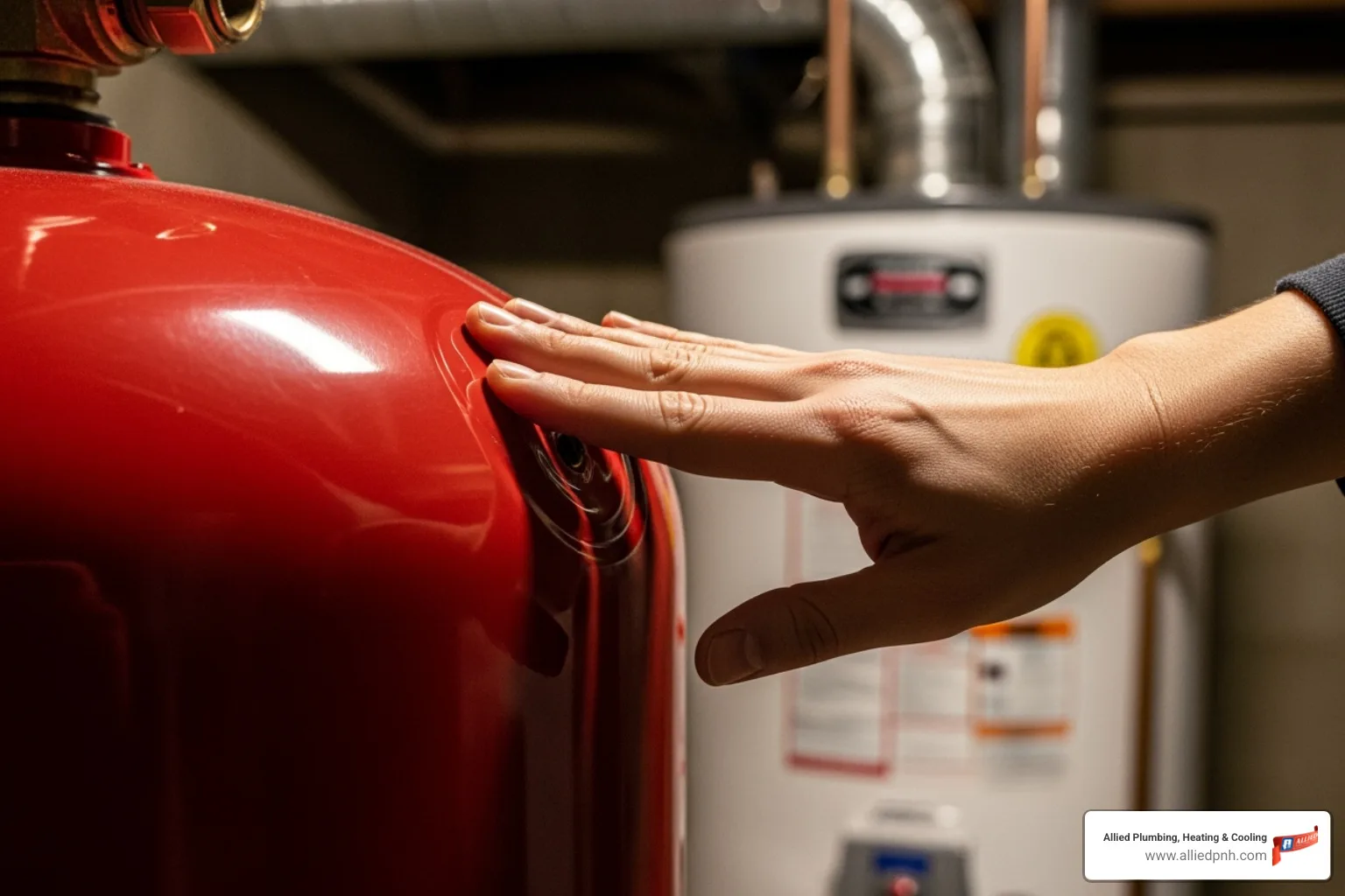 hand tapping an expansion tank to check if it's working - expansion tank installation