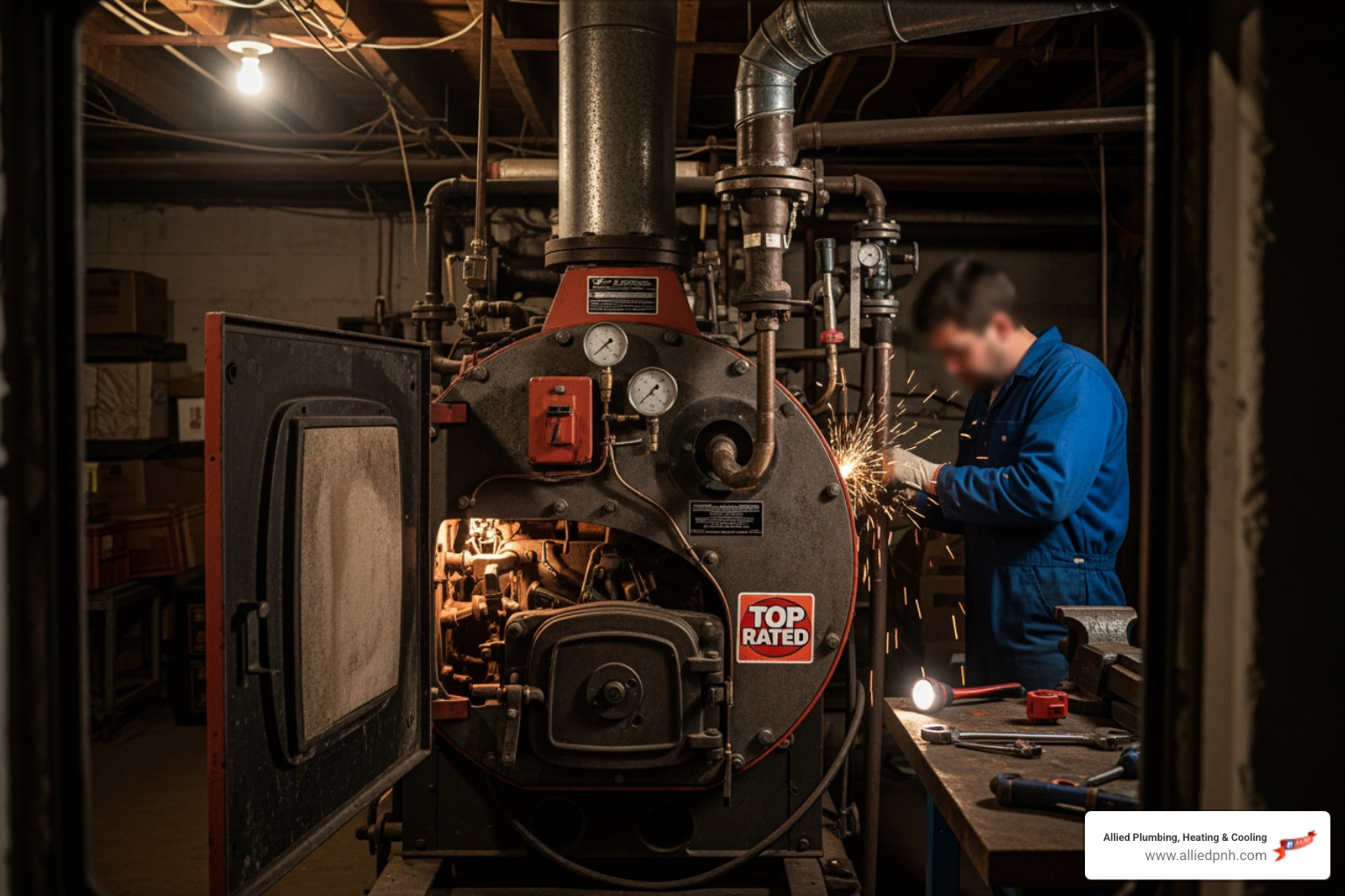 Infographic showing when to call for boiler repair: visible leaks or puddles around the boiler, no heat or hot water production, pilot light won't stay lit, unusual banging or whistling sounds, sudden spike in energy bills, or boiler is over 15 years old without recent service - boiler repair top rated in rochester, il Infographic showing when to call for boiler repair: visible leaks or puddles around the boiler, no heat or hot water production, pilot light won't stay lit, unusual banging or whistling sounds, sudden spike in energy bills, or boiler is over 15 years old without recent service - boiler repair top rated in rochester, il