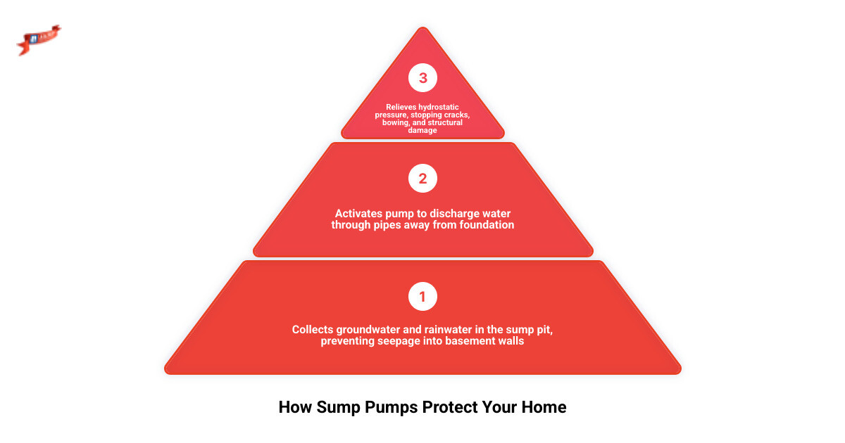 Infographic showing how a sump pump protects a home foundation from flooding and groundwater damage - sump pumps best in