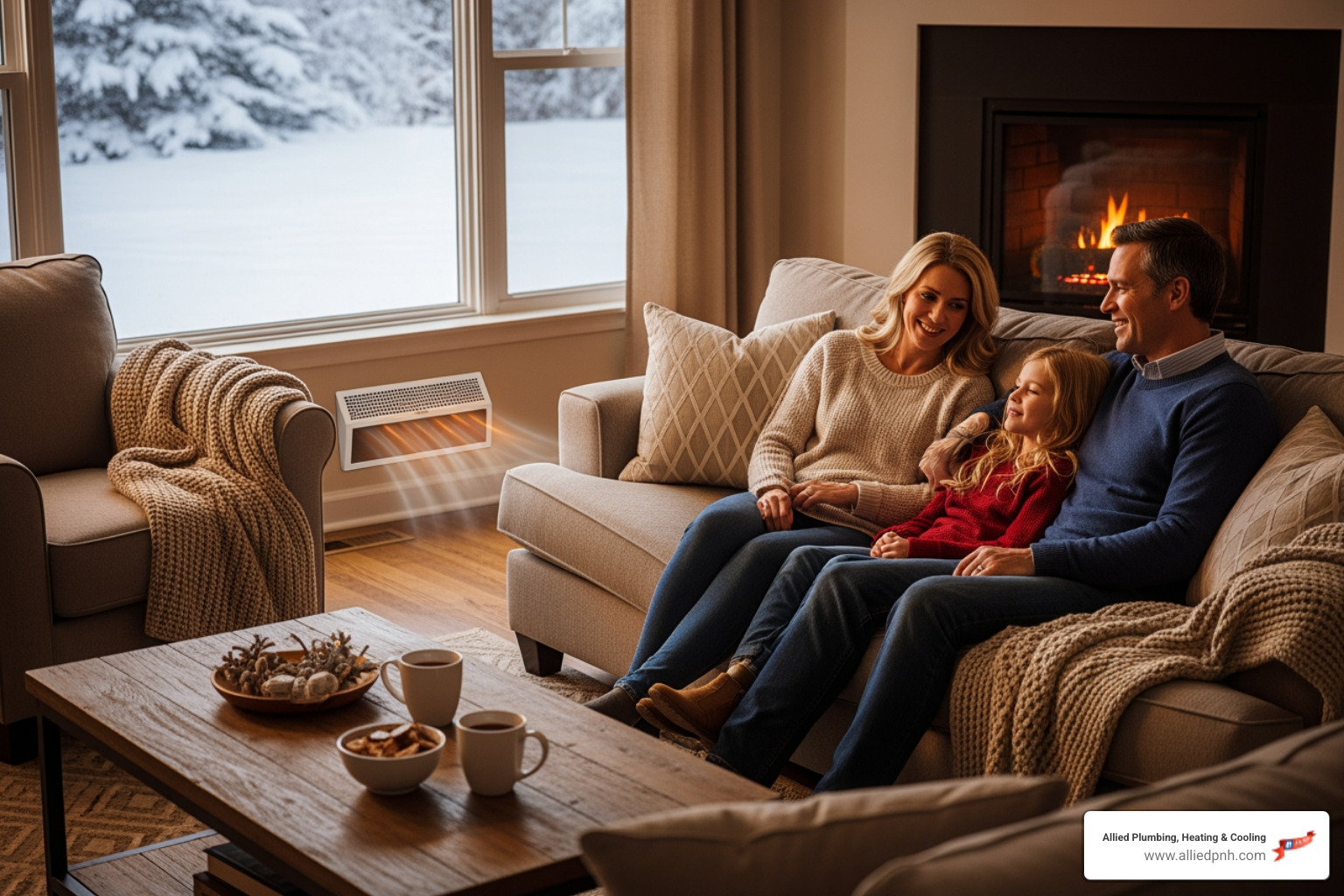 warm comfortable Springfield home interior in winter with cozy heating - heating replacement best in springfield, il