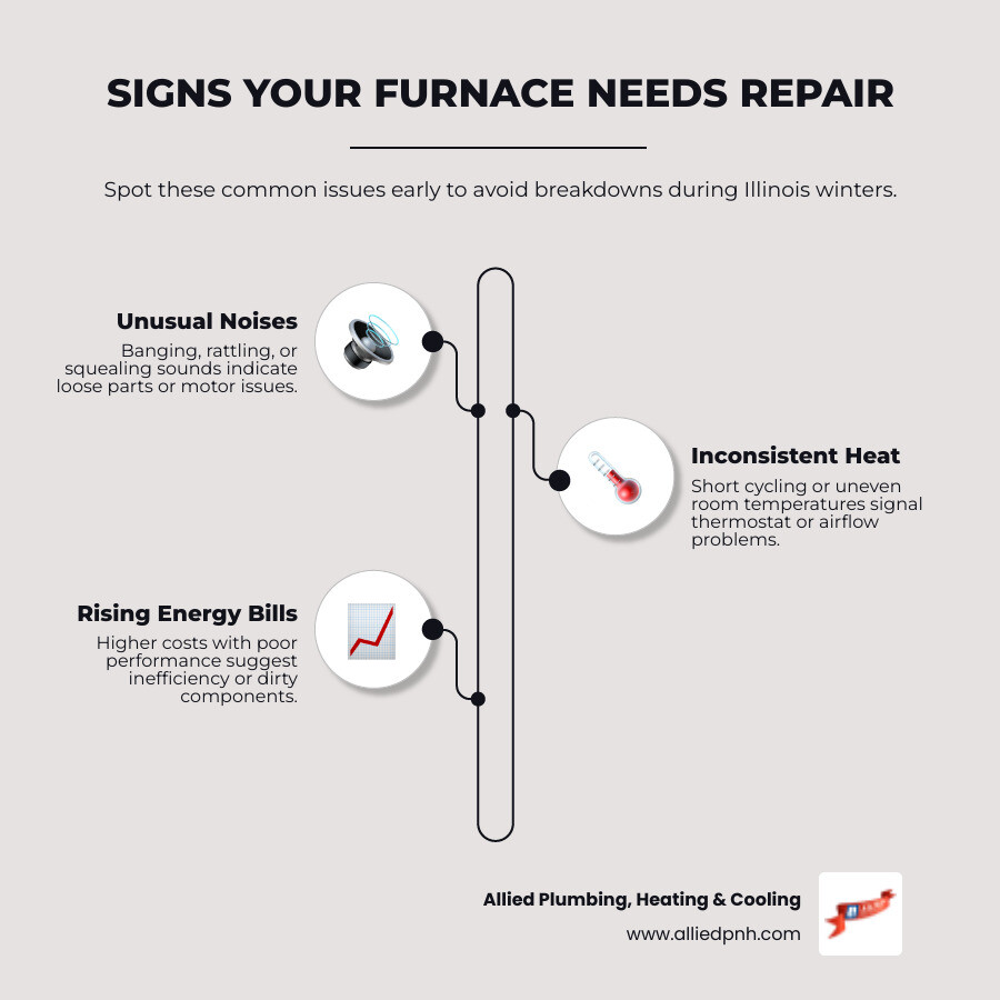 Infographic showing 5 signs your furnace needs repair in Chatham IL with steps to take - furnace repair in chatham, il Infographic showing 5 signs your furnace needs repair in Chatham IL with steps to take - furnace repair in chatham, il