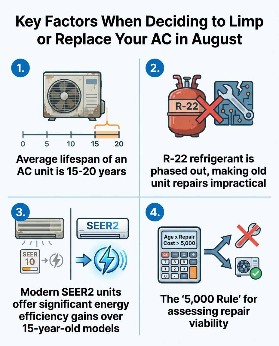 Key Factors When Deciding to Limp or Replace Your AC in August