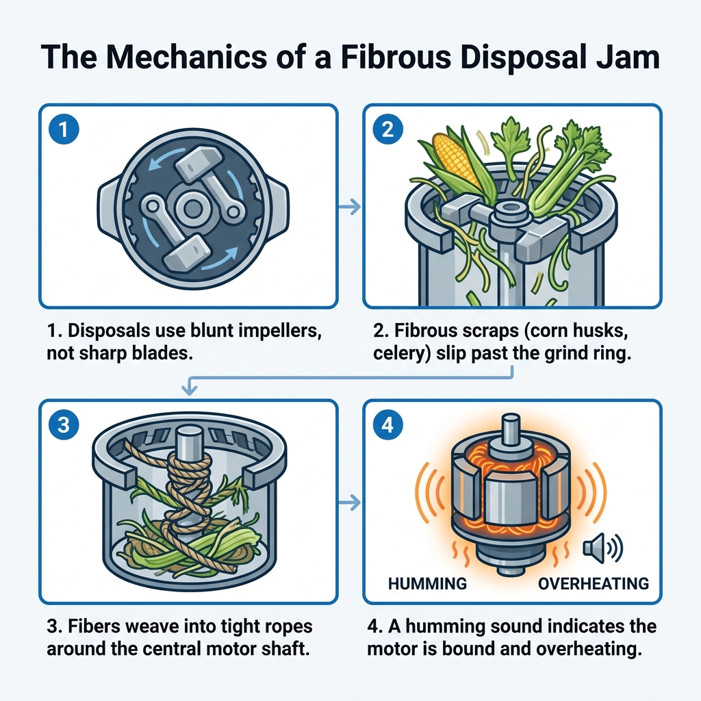 The Mechanics of a Fibrous Disposal Jam