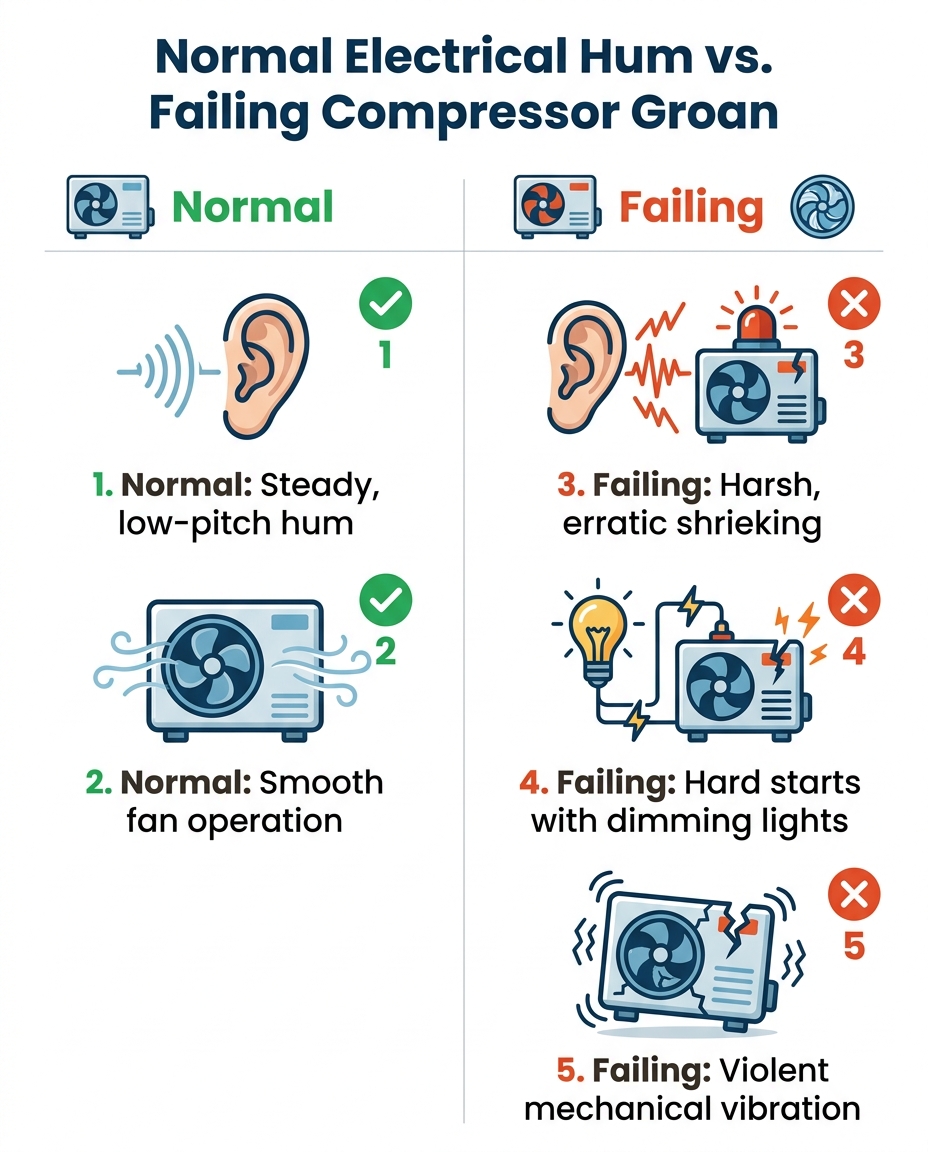Normal Electrical Hum vs. Failing Compressor Groan