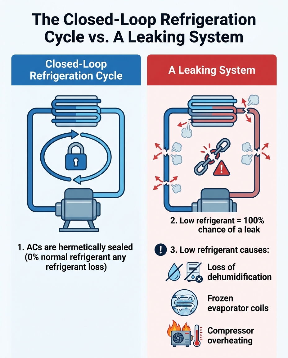 The Closed-Loop Refrigeration Cycle vs. A Leaking System