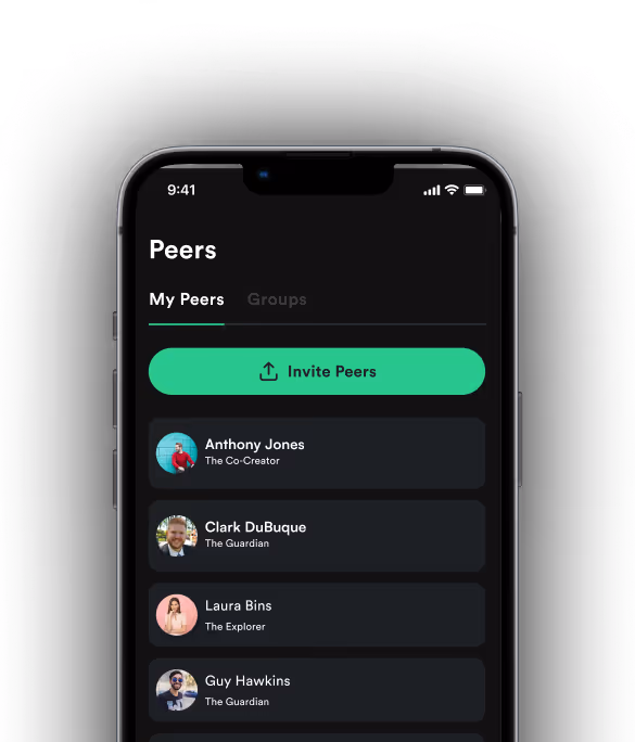 A screenshot of the Bunch app, displaying the "invite peers" feature