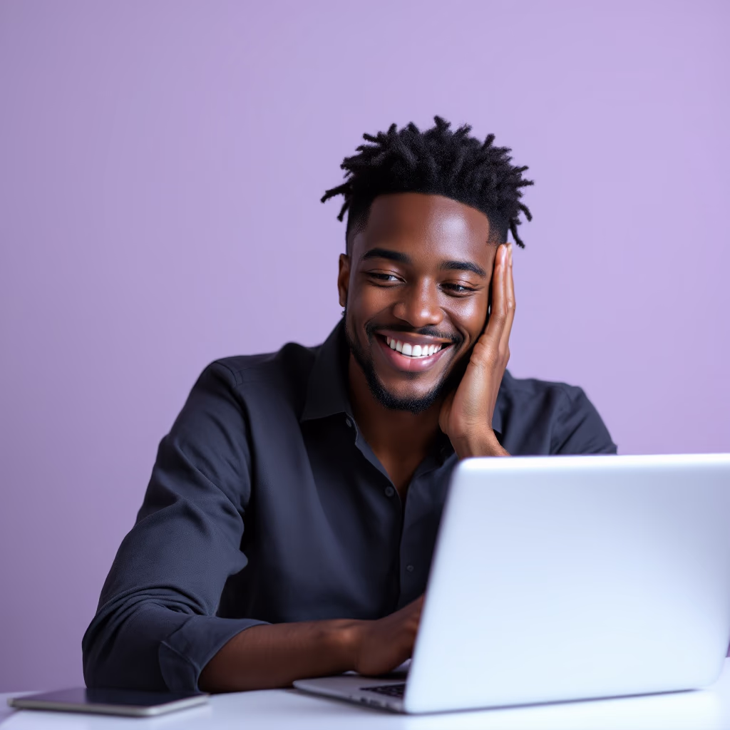 [headshot] image of satisfied student using a laptop
