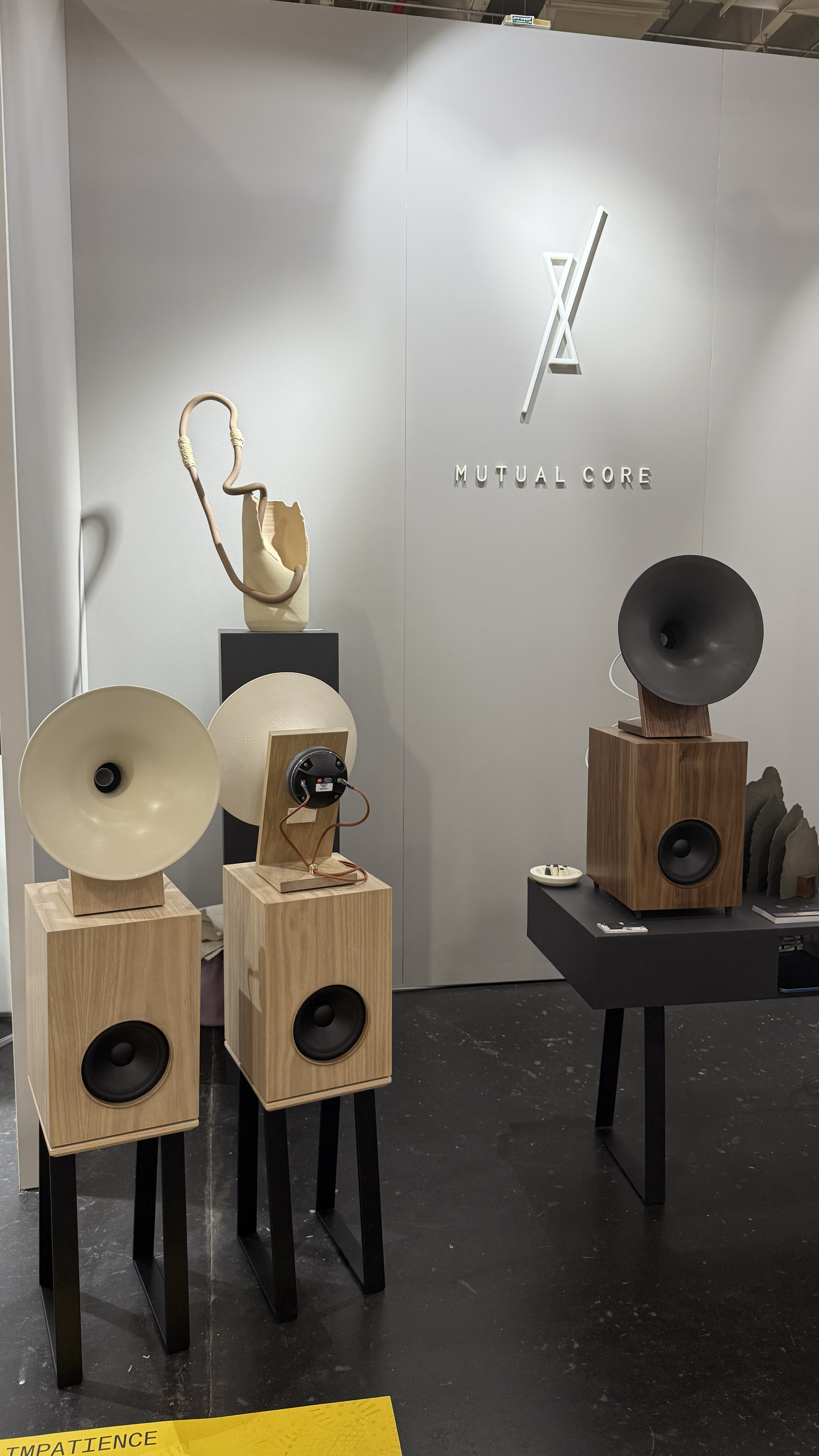 An array of cone shaped ceramic speakers.