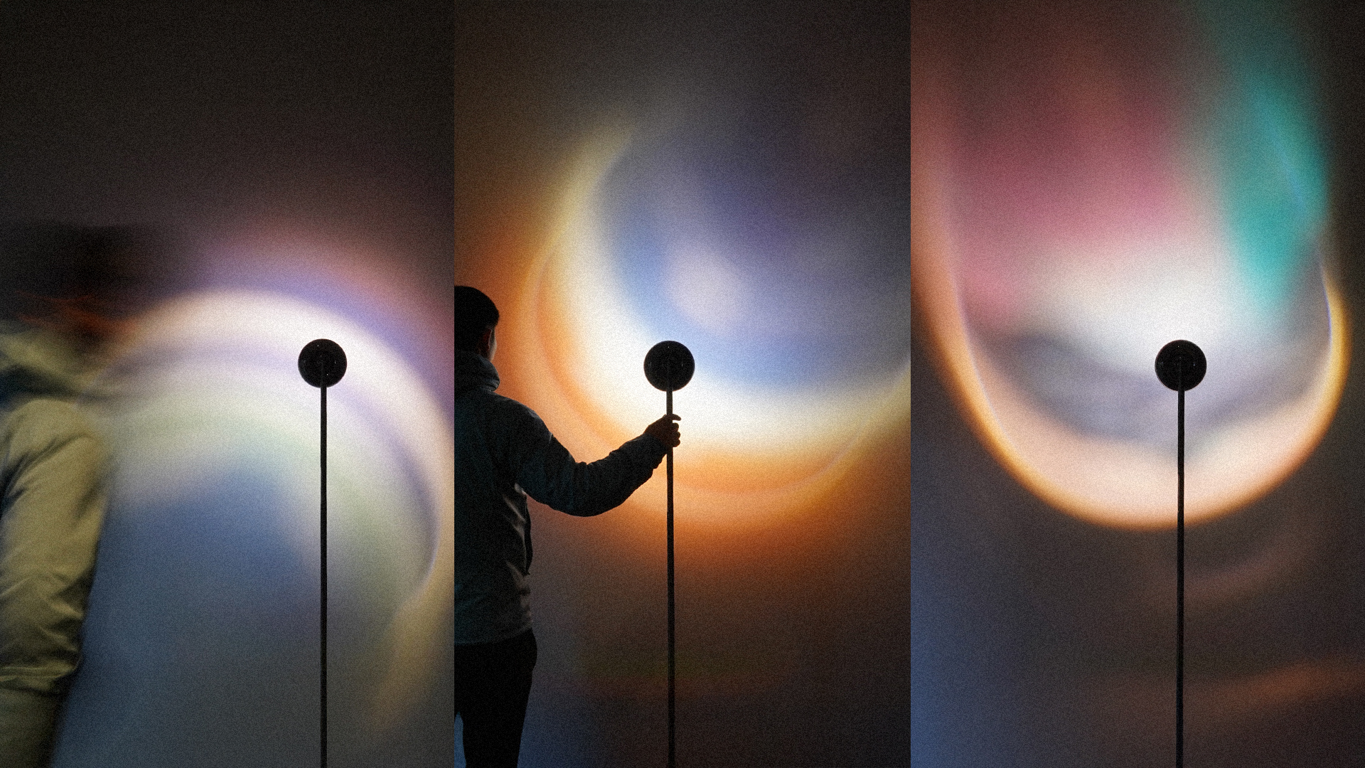 A lamp that projects an array of different, changing colors onto a wall.
