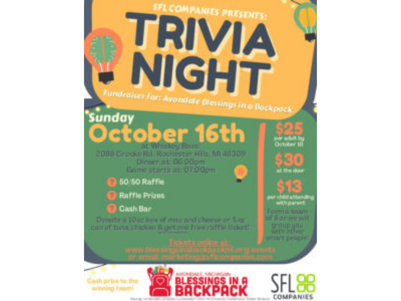 SFL Hosts Blessings in a Backpack Trivia Night Fundriaser