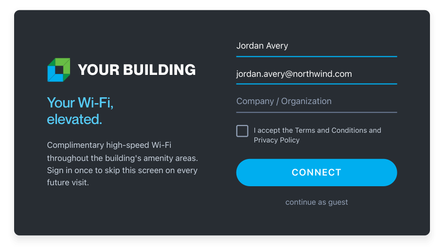 Product shot — branded captive portal sign-in screen