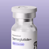 Vial of Personalized Semaglutide for subcutaneous injection with a purple cap and label.