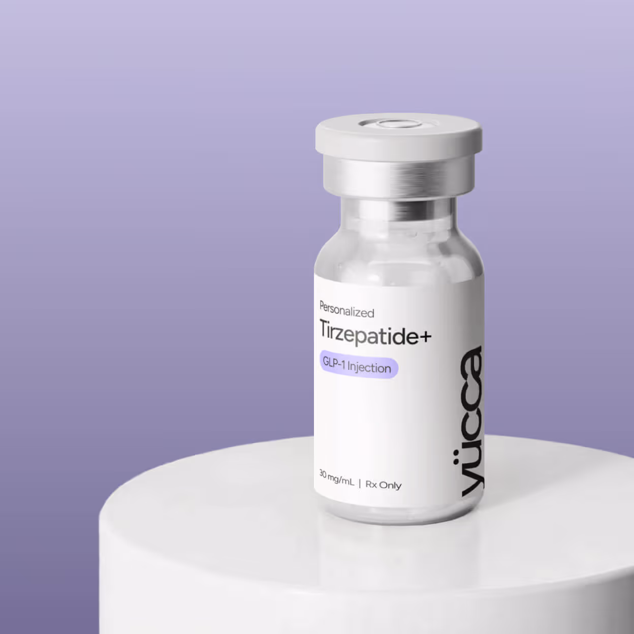 Personalized Tirzepatide+ GLP-1 injection vial on display — Yucca Health