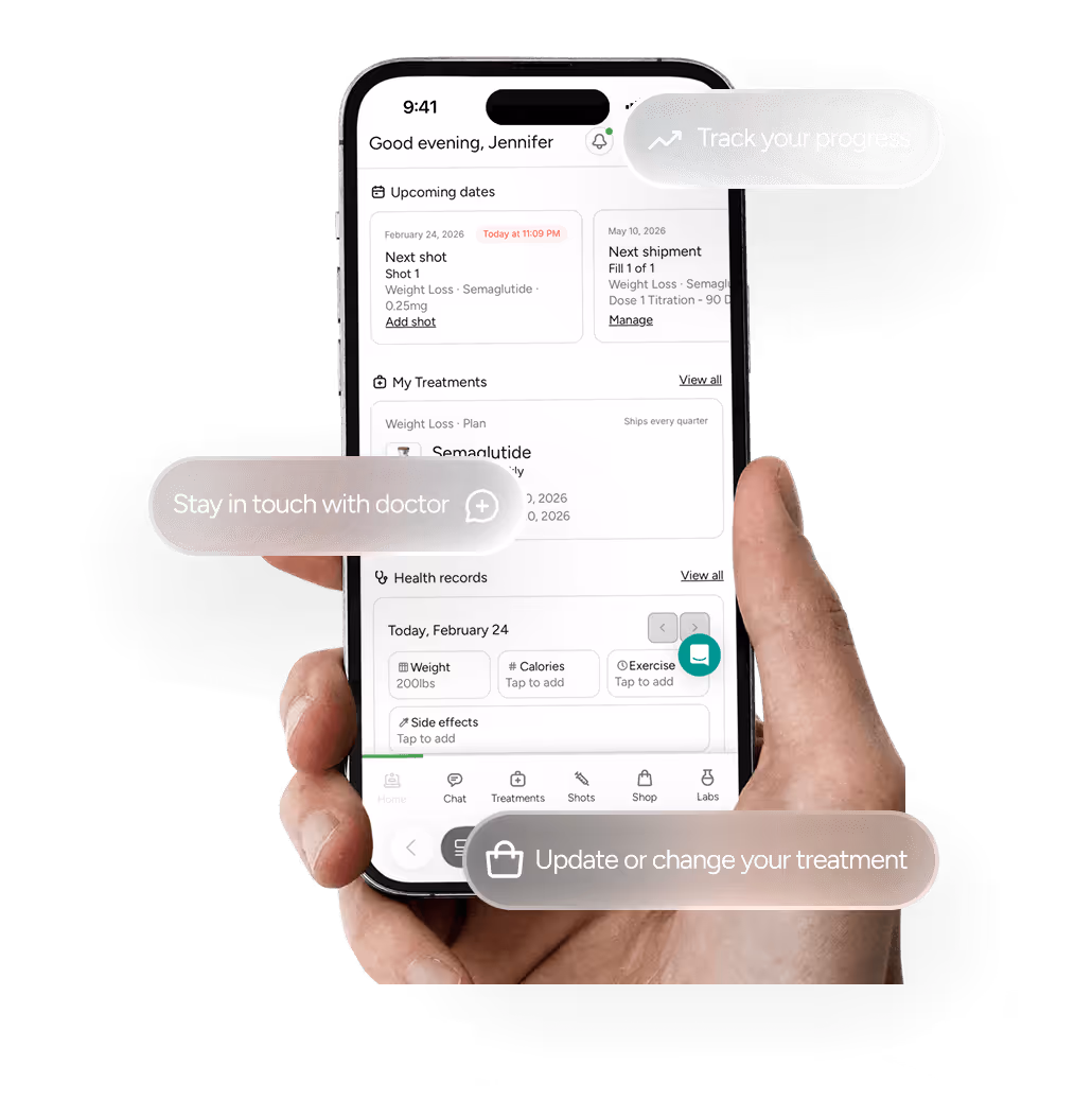 Yucca Health patient portal on mobile — track progress, message your doctor, and manage your GLP-1 treatment