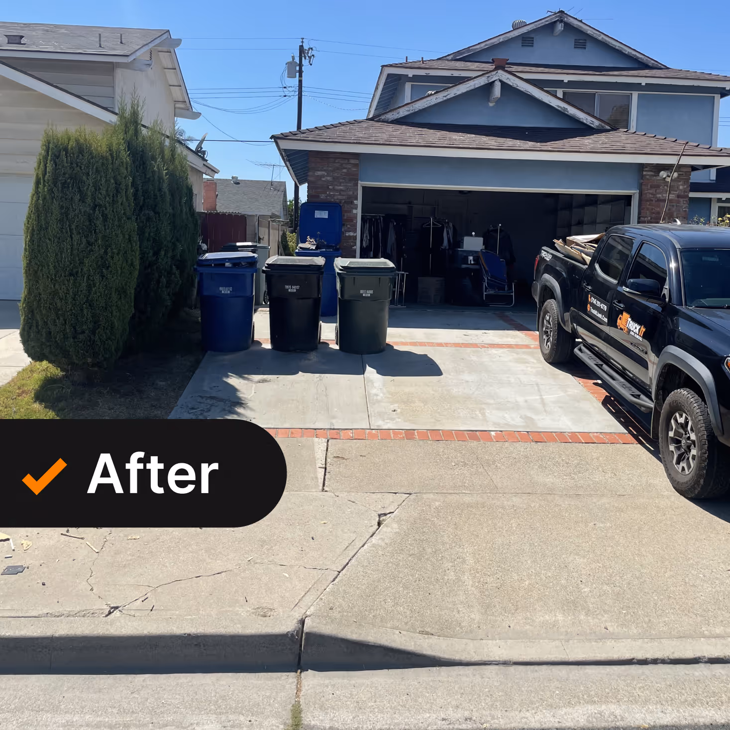 Cluttered House and driveway in Orange County after professional cleanout service (Junk Removal Service)