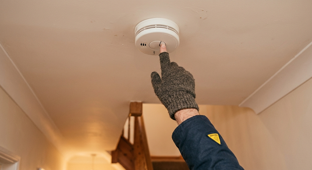 Testing a smoke alarm inside a UK home ahead of winter"