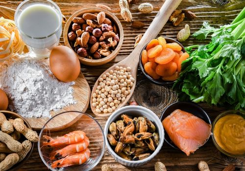 table with foods containing allergens