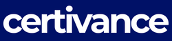Certivance company logo with white lowercase text on a blue background.