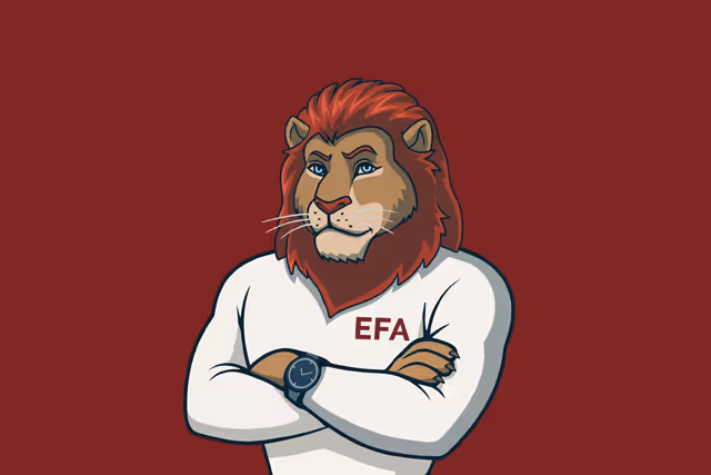 Waylon mascot with crossed arms-red background