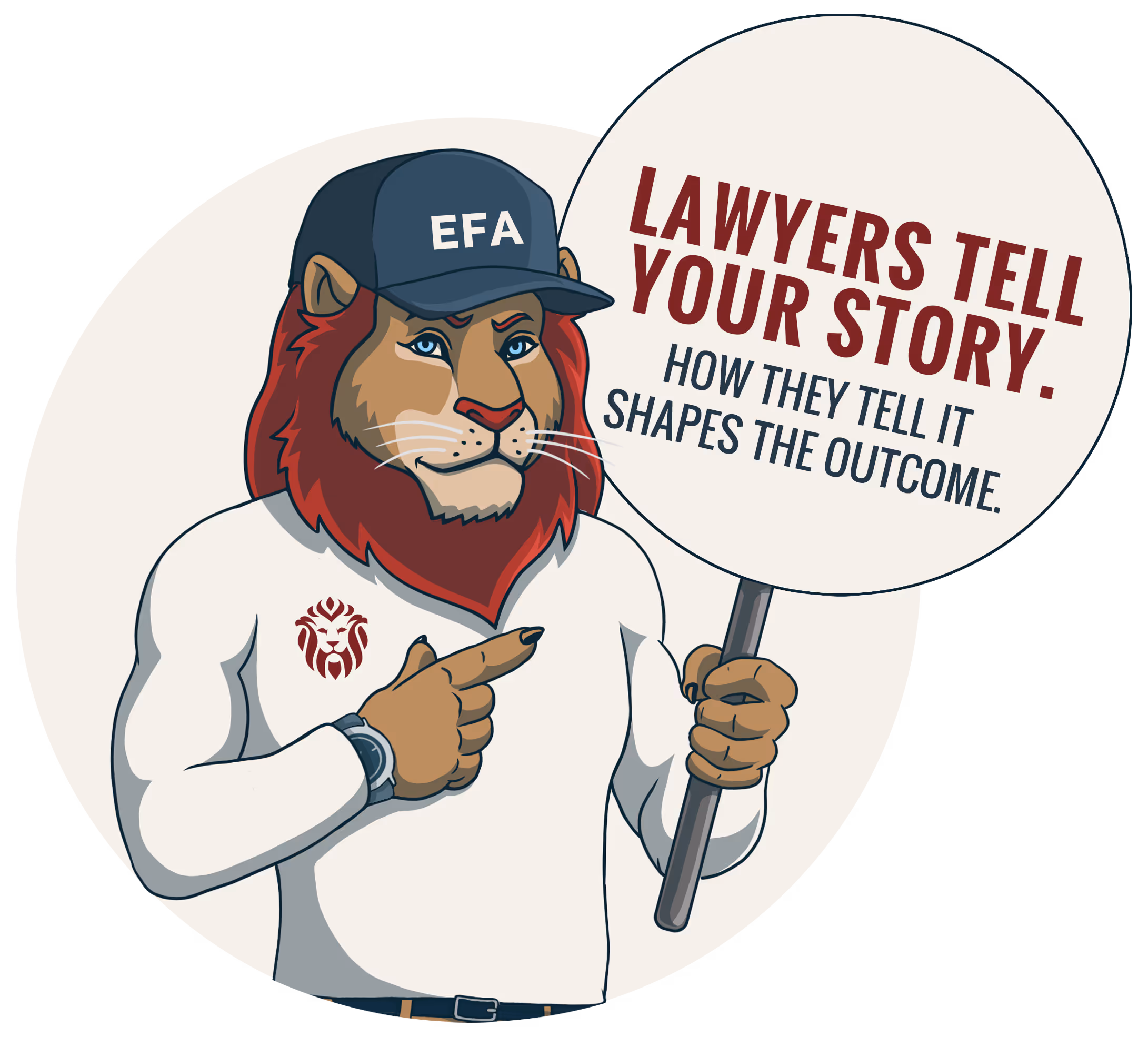 Waylon holding sign about lawyers shaping how a story is told and influencing legal outcomes