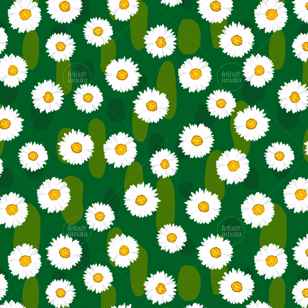 Dots of white Enligh daisys and green dots on a fresh meadow green background. Number two of six patterns in the Summer Lawn pattern collection - Fresh Meadow colorway.