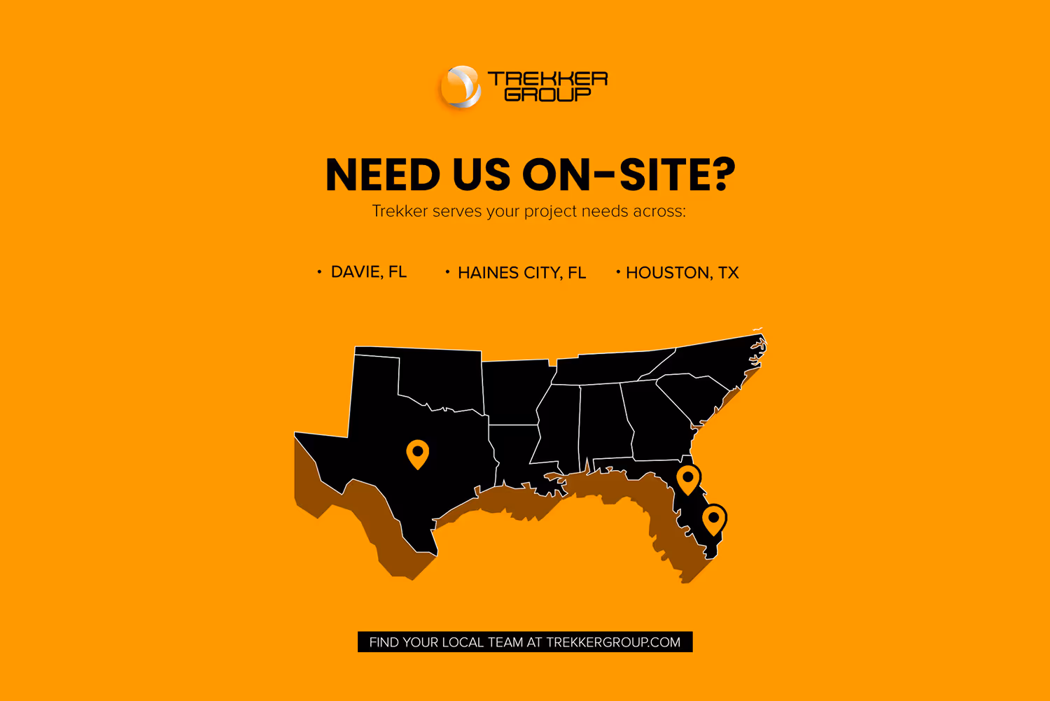 Trekker Group graphic map highlighting U.S. expansion with offices in Florida and Texas in 2010, marking Puerto Rico Wire Group’s entry into the mainland market for construction solutions.
